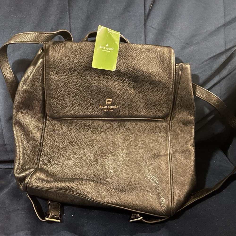 KATE SPADE NY genuine pebbled leather medium school backpack- BLACK